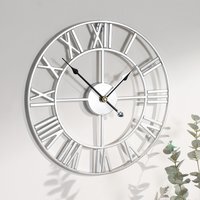 Roman Numerals Skeleton Wall Clock - Silver - thumbnail 1