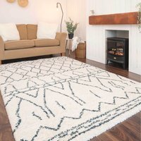 Boho Moroccan Linear Shaggy Living Area Rug - Cream / 150 x 80cm - image 1