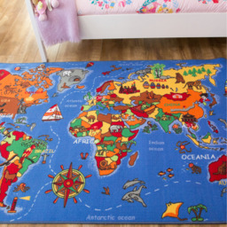 Children's Educational World Map Rug - Blue / 200 x 133cm - thumbnail 5