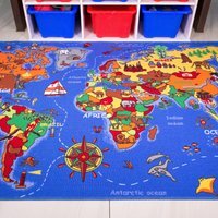 Children's Educational World Map Rug - Blue / 200 x 133cm - thumbnail 1