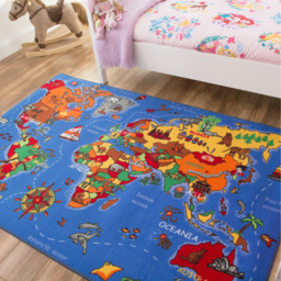 Children's Educational World Map Rug - Blue / 200 x 133cm - thumbnail 4