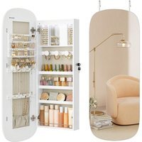 SONGMICS LED Mirror Velvet Jewellery Cabinet - White - thumbnail 1