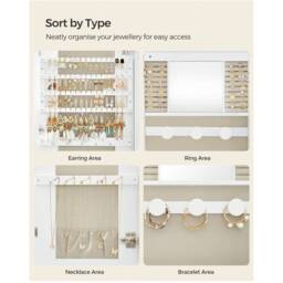SONGMICS LED Mirror Velvet Jewellery Cabinet - White - thumbnail 5