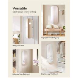 SONGMICS LED Mirror Velvet Jewellery Cabinet - White - thumbnail 4
