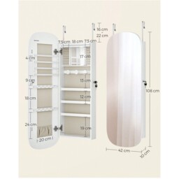 SONGMICS LED Mirror Velvet Jewellery Cabinet - White - thumbnail 3