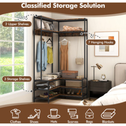 Corner Garment Rack Clothes Rack - Brown - thumbnail 3