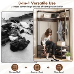 Corner Garment Rack Clothes Rack - Brown - thumbnail 5