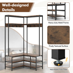 Corner Garment Rack Clothes Rack - Brown - thumbnail 2