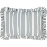 Carmon Stripe Ruffle Cushion - Linen/Blue / 80 Feather 20 Polyester