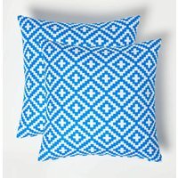 Blue Geometric Outdoor Cushion 45 x 45 cm, Set of 2 - Blue - image 1