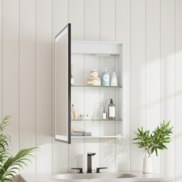Bathroom Mounted LED Mirror Cabinet - Black / 50cm - thumbnail 2