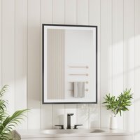 Bathroom Mounted LED Mirror Cabinet - Black / 50cm