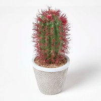 Homescapes Denmoza Artificial Cactus with Flowers in Patterned Pot, 25 cm Tall - Green - image 1
