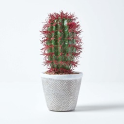 Homescapes Denmoza Artificial Cactus with Flowers in Patterned Pot, 25 cm Tall - Green - thumbnail 4