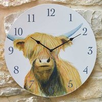 "12"" Highland Cow Garden Clock  - Cream" - thumbnail 1