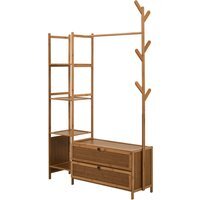 Wooden Coat Rack with Storage Drawers - Brown - thumbnail 1