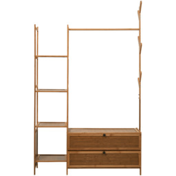 Wooden Coat Rack with Storage Drawers - Brown - thumbnail 3