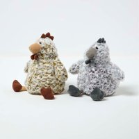 Luxury Fabric Chicken Doorstop Set of 2 - Grey, White