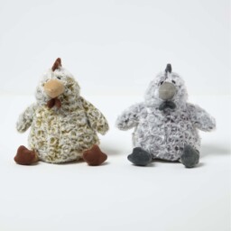 Luxury Fabric Chicken Doorstop Set of 2 - Grey, White - thumbnail 2