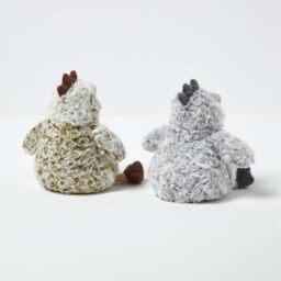 Luxury Fabric Chicken Doorstop Set of 2 - Grey, White - thumbnail 3