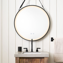 Hanging LED Bathroom Wall Mirror with Strap - Black / 60cm - thumbnail 2