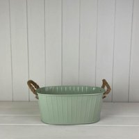 Dark Green Sage Oval Tapered Trough with Rope Handles and Drainage - Pale Green