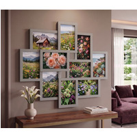 10 Multi Aperture Wall Collage Photo Frame 55.3x49.5x2.5Cm - Grey