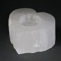 Elegant Selenite Heart Candle Holder - White