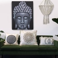 Hamsa Mandala Cushion Cover Cotton with Fringe - Green - image 1
