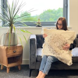 Hamsa Mandala Cushion Cover Cotton with Fringe - Green - thumbnail 5