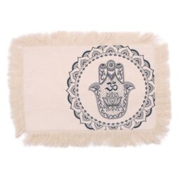 Hamsa Mandala Cushion Cover Cotton with Fringe - Green - thumbnail 4