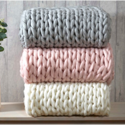 Cable Knit Polyester Throw (120x150 cm) - Navy - thumbnail 4