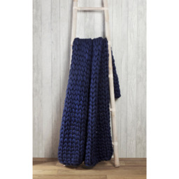 Cable Knit Polyester Throw (120x150 cm) - Navy - thumbnail 3