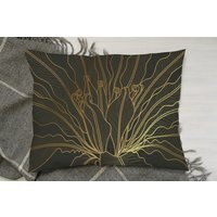 Golden Splitleaf Philodendron Plant With Monstera Plant Line Art Cushion - Yellow - image 1