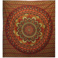 Double Cotton Bedspread  Wall Hanging - Green Mandala Art - Green