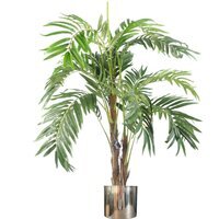 Realistic Artificial palm tree pot Silver Metal Planter - Green