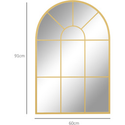 HOMCOM Modern Arched Wall Mirror Window Mirrors for Living Room - Gold - thumbnail 3