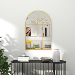 HOMCOM Modern Arched Wall Mirror Window Mirrors for Living Room - Gold - thumbnail 5