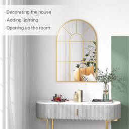 HOMCOM Modern Arched Wall Mirror Window Mirrors for Living Room - Gold - thumbnail 4