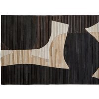 Bosie Safira Small Abstract Hair On Leather Rug - Black & White
