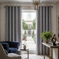 Velvet Chenille Eyelet Ring Top Curtains - Silver / 183cm - image 1