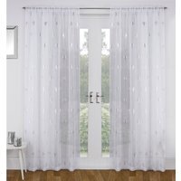 Pair of Birch White Metallic Tree Print Sheer Voile Panels - White / 122cm - thumbnail 1