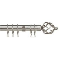 25-28mm Cage End Satin Silver Metal Curtain Pole Set - Silver / 170cm