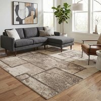 Rhodes Modern Living Room Area Rug Easy Simple Geometric Enigma Patterned Rugs - Beige / 230cm