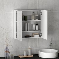HOMCOM Double Door Wall Mounted Glass Mirror Cabinet - White - image 1