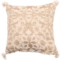 Superior Jacquard Floral Tassle Corner Cushion - Cream