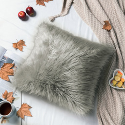 Square Fluffy Faux Fur Cushion Cover 50*50cm - Grey - thumbnail 4