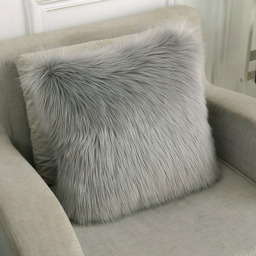 Square Fluffy Faux Fur Cushion Cover 50*50cm - Grey - thumbnail 2