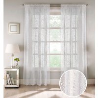 Pair of Slot  Top Sheer Voile Panels with Metallic Shimmer Print - White / 229cm