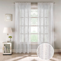 Pair of Slot  Top Sheer Voile Panels with Metallic Shimmer Print - White / 229cm - thumbnail 3